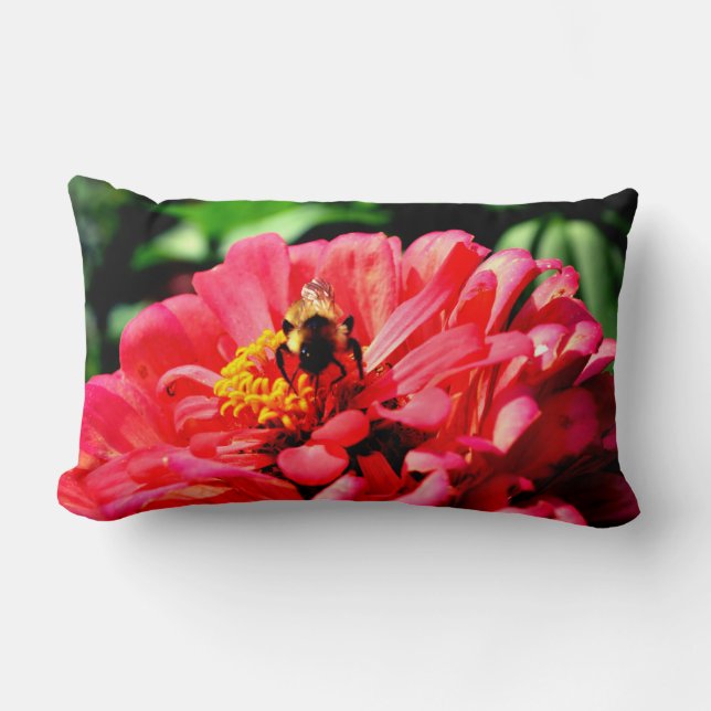 Coussin Rectangle Elégante corail rouge floral mignonne bourdon bee (Recto)