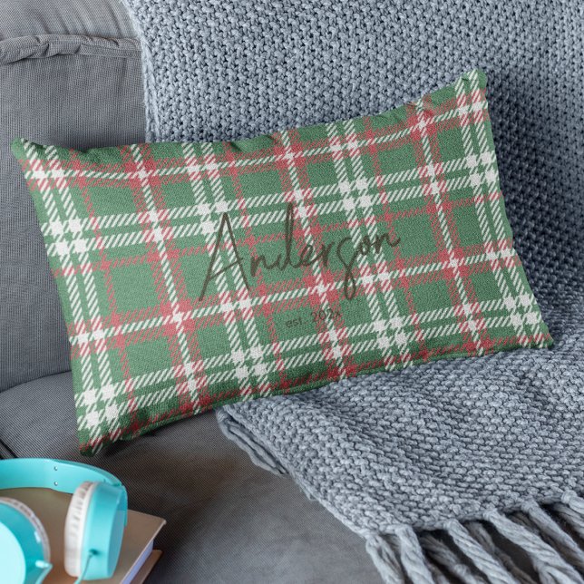 Coussin Rectangle Élégante couleur rouge et vert de vacances Plaid (Créateur téléchargé)