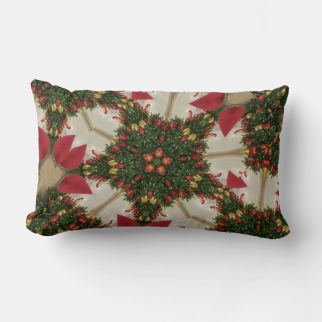 Coussin Rectangle Élégante couronne de Noël Rouge Vert Kaleidoscopiq (Recto)