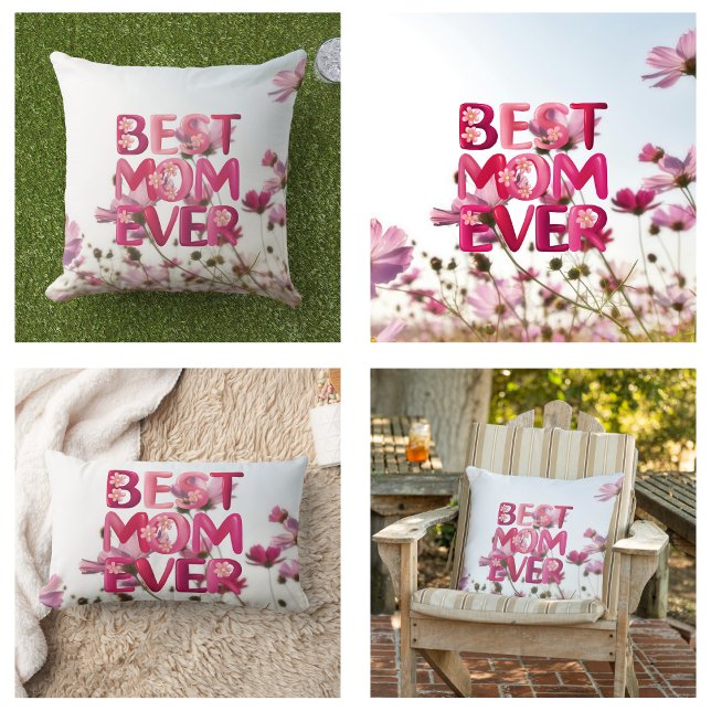 Coussin Rectangle Élégante Moderne Meilleure Maman Florale Rose (Elegant Modern Mother's Best Mom Ever Pink Floral Lumbar Pillow)