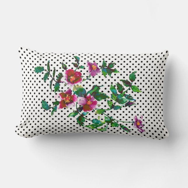 Coussin Rectangle Elégante vintage aquarelle rose roses pois (Recto)