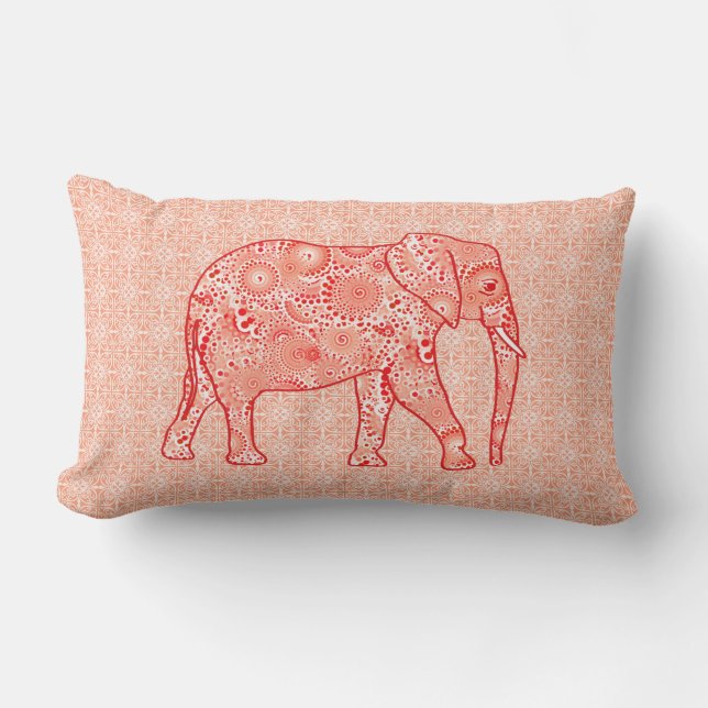 Coussin Rectangle Éléphale tourbillon fractal - corail orange et bla (Recto)