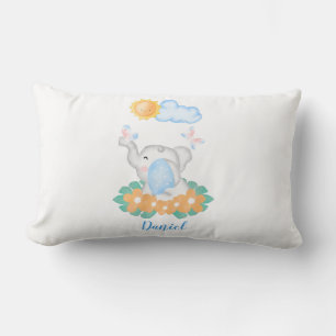 Coussin Rectangle Eléphant Bébé mignon avec fleurs Lumbar Cushion