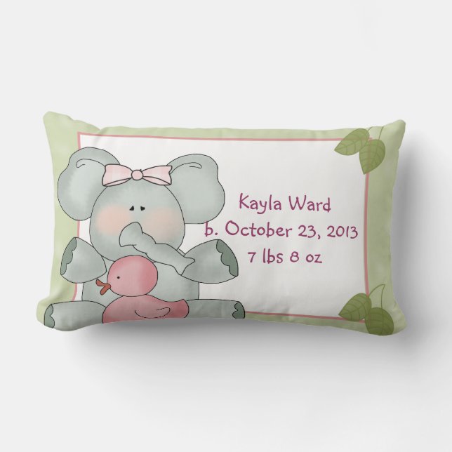 Coussin Rectangle Éléphant de bébé de fille sur le vert avec le (Recto)