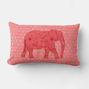 Coussin Rectangle Eléphant de fleurs - rouge profond et corail