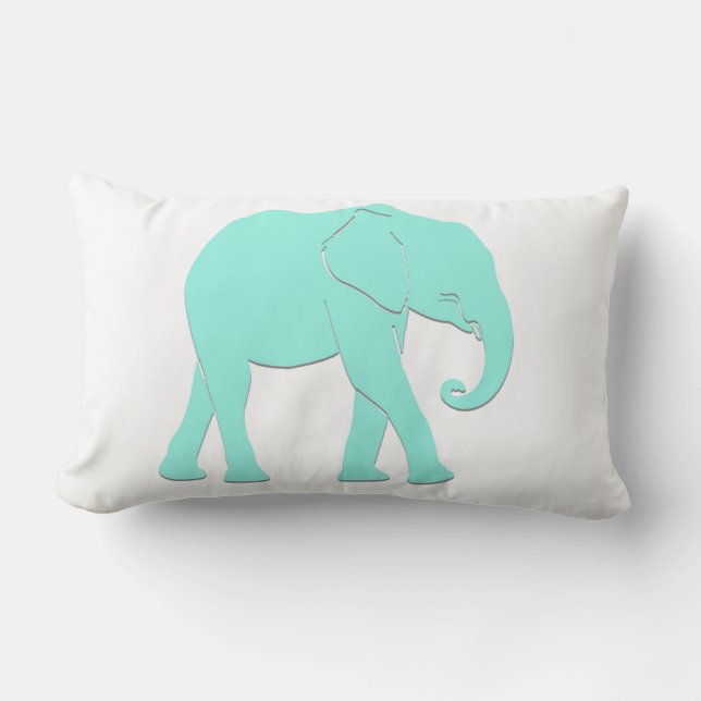 Coussin Rectangle Eléphant en silhouette turquoise et blanche (Recto)