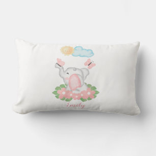 Coussin Rectangle Eléphant mignon bébé avec fleurs roses