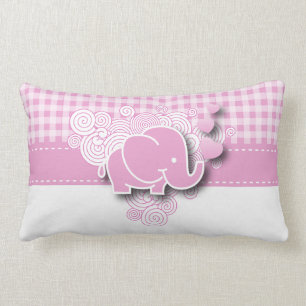 Coussin Rectangle Éléphant rose et blanc de bébé de plaid