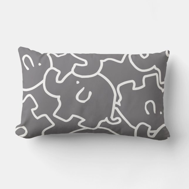 Coussin Rectangle Eléphants Blancs Et Gris Avec Coeur Rose (Recto)
