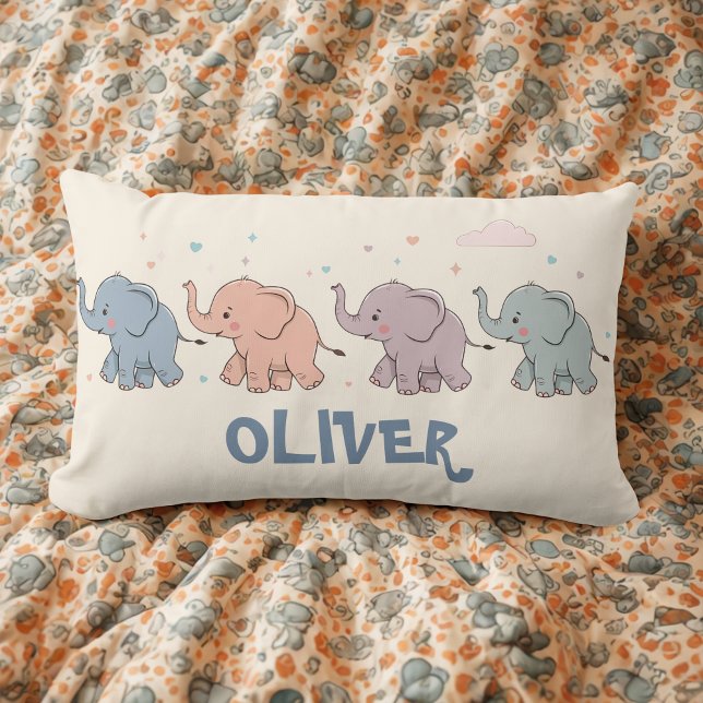 Coussin Rectangle Éléphants Colorés Mignons (Créateur téléchargé)