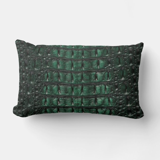 Coussin Rectangle Emerald Crocodile Leather Luxury Exotic  Skin (Recto)