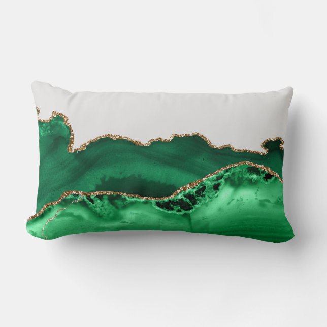 Coussin Rectangle Emerald Green Agate Malachite Stone Gold (Recto)