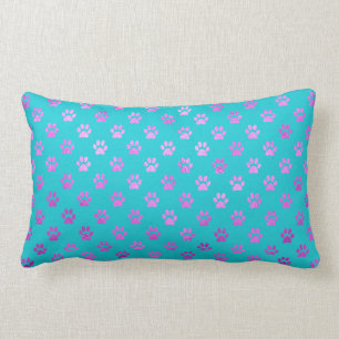 Coussin Rectangle Empreinte de patte de chien Aqua rose Turquoise Bl
