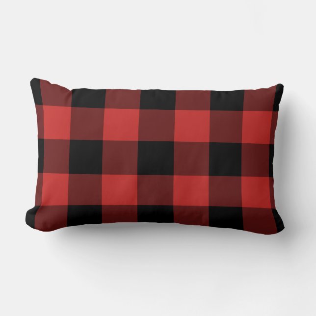 Coussin Rectangle En vichy noir et rouge À damiers (Recto)