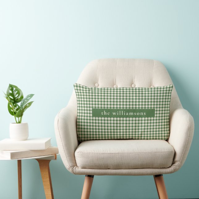 Coussin Rectangle En vichy vert personnalisé Nom prélevé Noël (Chaise)