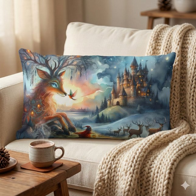Coussin Rectangle Enchanted Castle Winter Art (Enchanted Castle Winter Art Lumbar Pillow Mockup A)