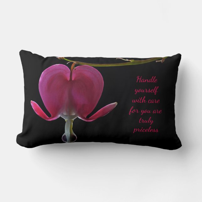 Coussin Rectangle Encouragement à la floraison rose et noire (Recto)