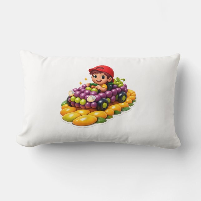 Coussin Rectangle « Enfant mignon autocollant 3D – Garçon conduisant (Recto)