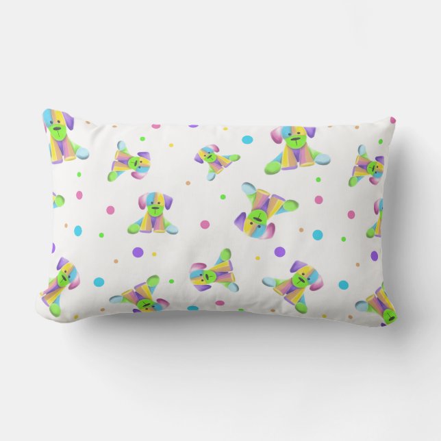 Coussin Rectangle enfants arc-en-ciel chien chiot pois couleurs vive (Recto)