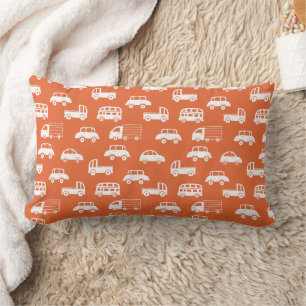 Coussin Rectangle Enfants Cute Toy Voitures Camions Bus Orange Blanc