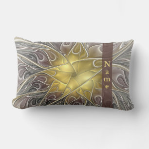 Coussin Rectangle Épanouir avec fleur abstraite moderne or nom