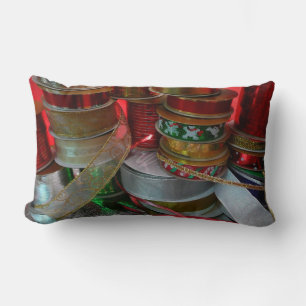 Coussin Rectangle Épaves de Noël Ruban Holiday Rouge et or
