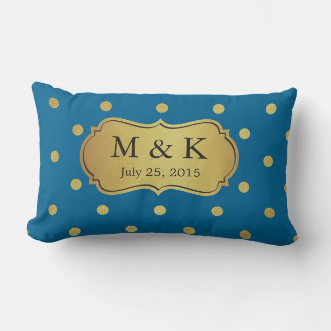 Coussin Rectangle Épouser décoré d'un monogramme - pois élégant d'or (Recto)