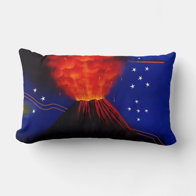 Coussin Rectangle Éruption du volcan et des étoiles (Recto)