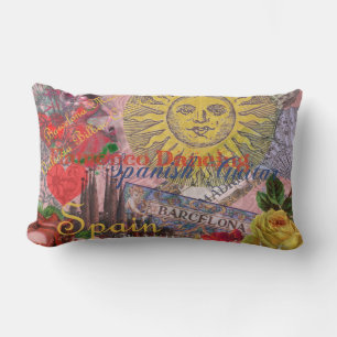 Coussin Rectangle Espagne Vintage Soleil Voyage Collage Rétro Europe