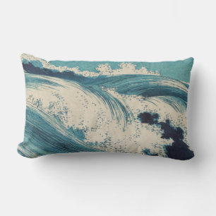Coussin Rectangle Estampe antique japonaise sur bois Vagues bleues d