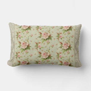 Coussin Rectangle Été au motif vintage de rose de damassé de cottage