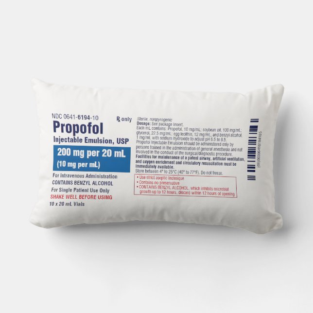 Coussin Rectangle Étiquette amusante de Propofol médical (Verso)
