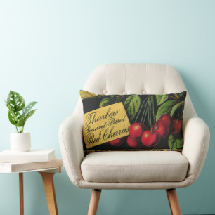 Coussin Rectangle Étiquette de caisse de fruits vintage, cerises Thu