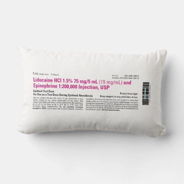 Coussin Rectangle Étiquette de lidocaïne médicale drôle (Verso)
