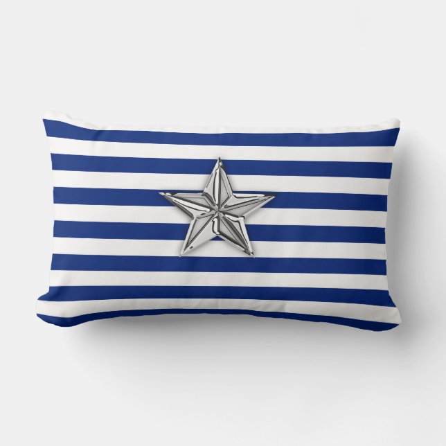 Coussin Rectangle Étoile d'argent marine sur les bandes bleues (Recto)