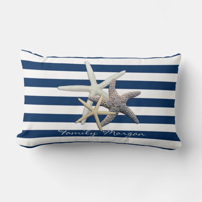 Coussin Rectangle Étoile de mer adorable, rayures bleu marine - Pers (Recto)