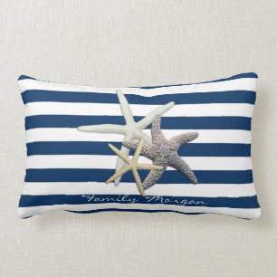 Coussin Rectangle Étoile de mer adorable, rayures bleu marine - Pers