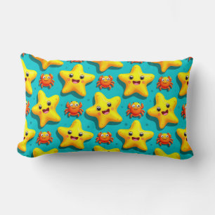 Coussin Rectangle Étoile de mer et crabes de dessin animé colorés