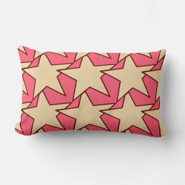 Coussin Rectangle Étoile géométrique moderne - corail et beige (Recto)