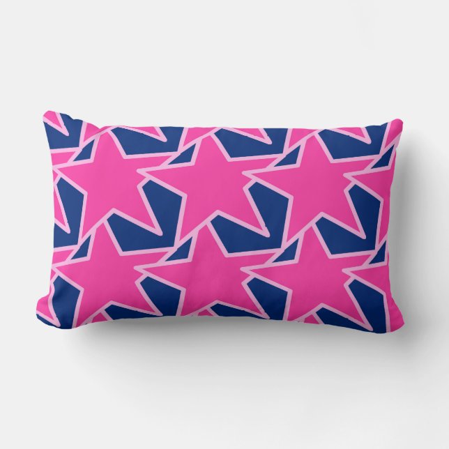 Coussin Rectangle Etoile moderne géométrique - rose fushia et marine (Recto)