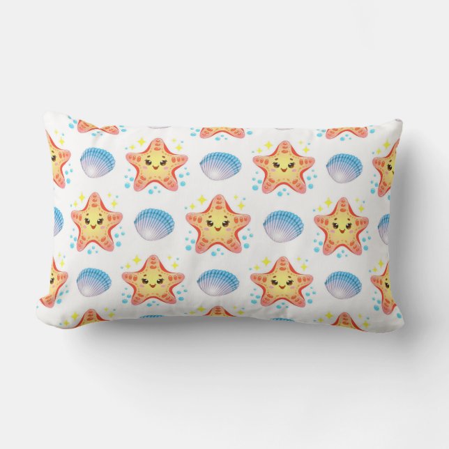 Coussin Rectangle Étoiles de mer et coquillages mignons (Recto)