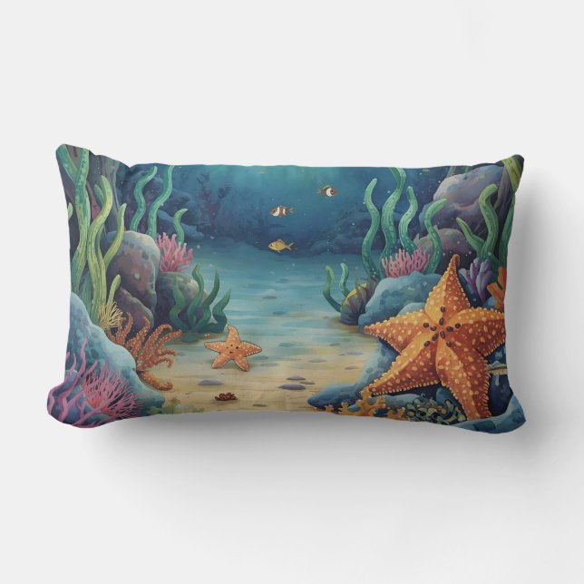 Coussin Rectangle Étoiles de mer et vie marine tropicale (Recto)