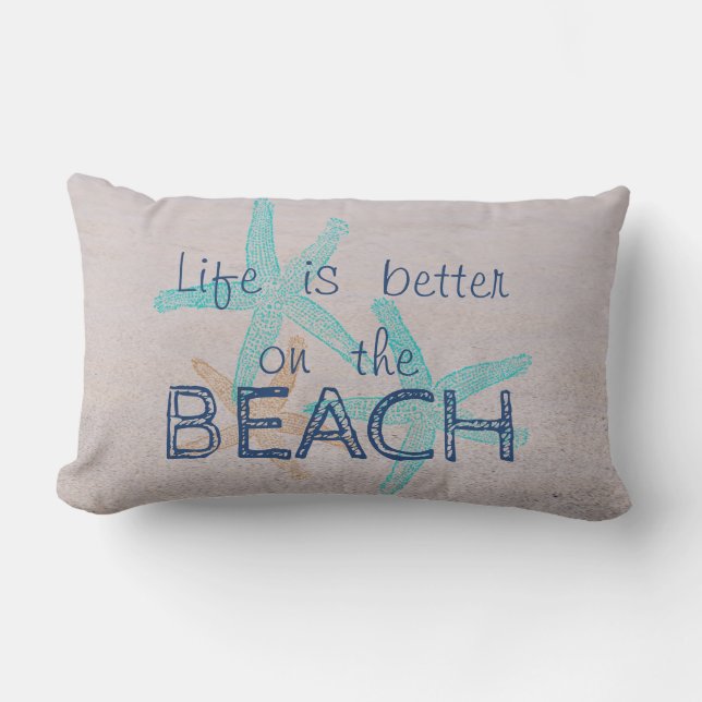 Coussin Rectangle Étoiles de mer, La vie est meilleure sur la plage, (Recto)