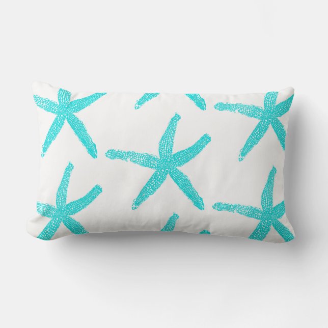 Coussin Rectangle Étoiles de mer sarcelle bleu blanc motifs mignons  (Recto)