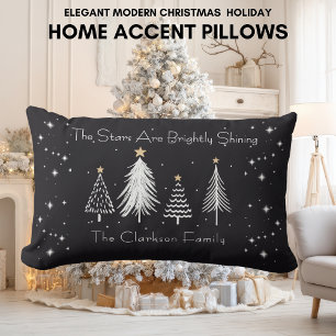 Coussin Rectangle Étoiles de Noël modernes élégantes avec nom de fam