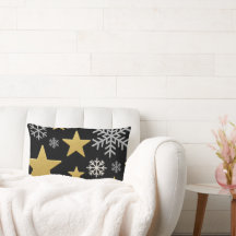 Étoiles dorées et flocons d'argent sur fond noir