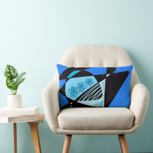 Coussin Rectangle Étoiles Et Rayures Abstraites : Bleu Noir 2