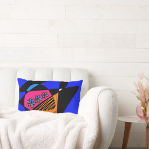Coussin Rectangle Étoiles Et Rayures Abstraites : Rose Orange Bleu