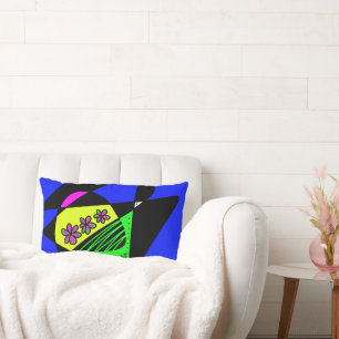 Coussin Rectangle Étoiles Et Rayures Abstraites : Rose Vert Jaune