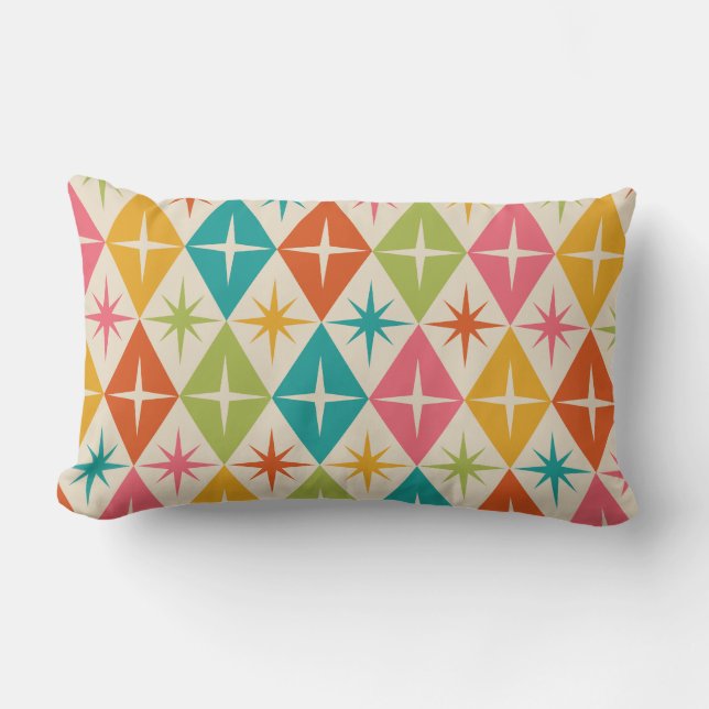 Coussin Rectangle Étoiles explosives du milieu du siècle sur des dia (Recto)